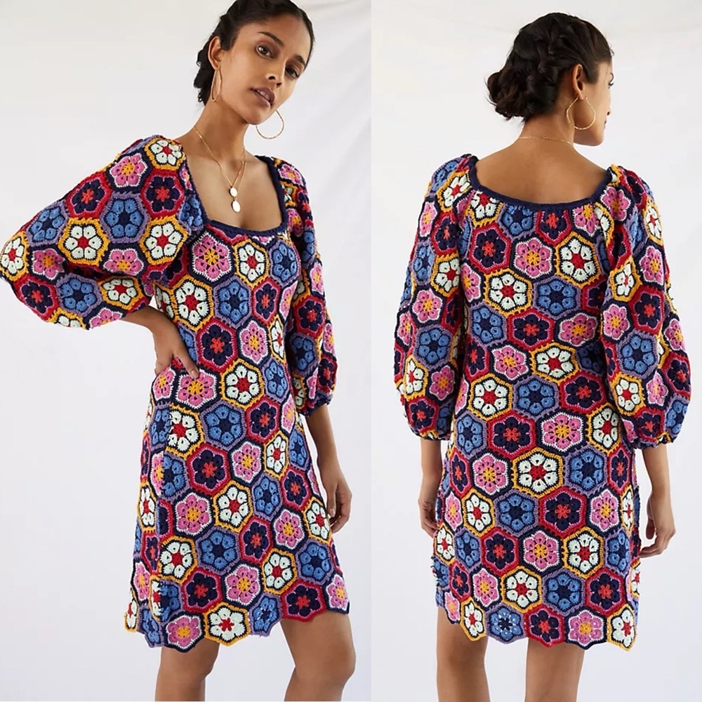 Anthropologie Farm Rio Crochet Floral Mini Dress